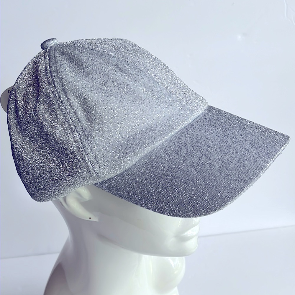 Silver Cap Hat Blingy Shiny Glitter Glitzy Ball Cap NWT